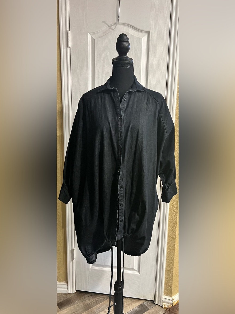 Women’s Black Drawstring Hem Oversized Shirt/Dress